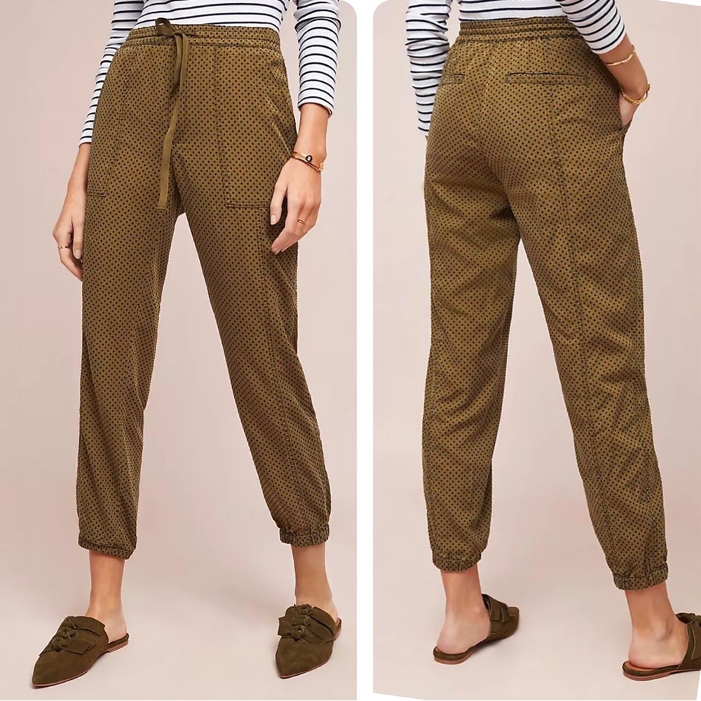 Anthropologie Flocked Polka Dot Joggers Women’s Size S Drawstring Waist Pockets